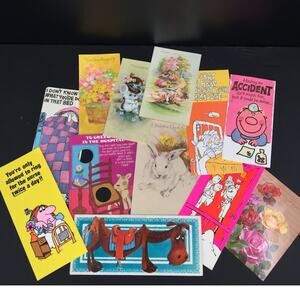 Vintage greeting 70s Cards LOT ephemera Used GREAT cursive Graphics Scrapbooking
